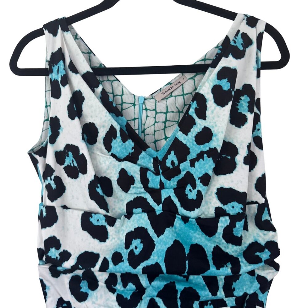 Samantha Sung New York Teal Leopard Print Midi Dress Size 8 - Picture 14 of 15